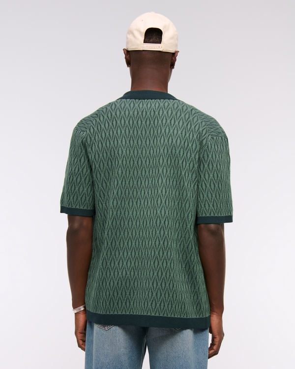 Jacquard Pattern Button-Through Sweater Polo