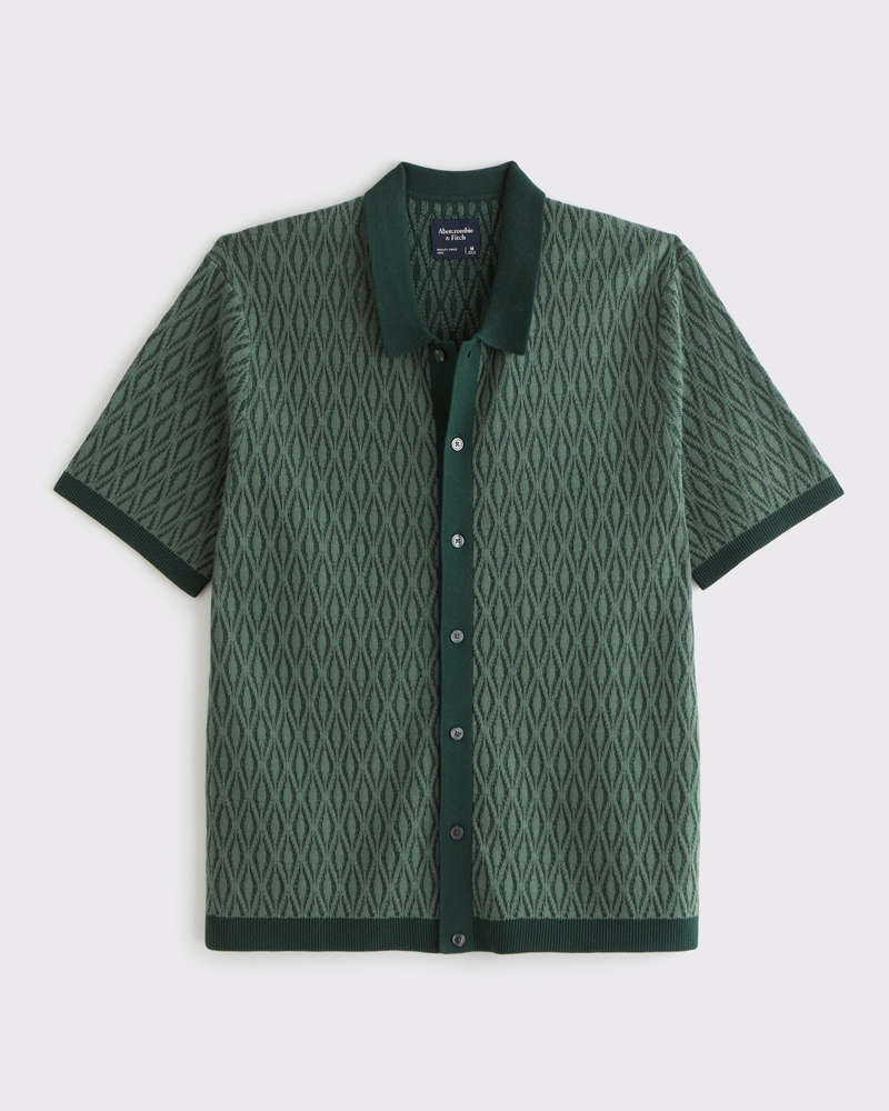 Men's Jacquard Pattern Button-Through Sweater Polo | Men's