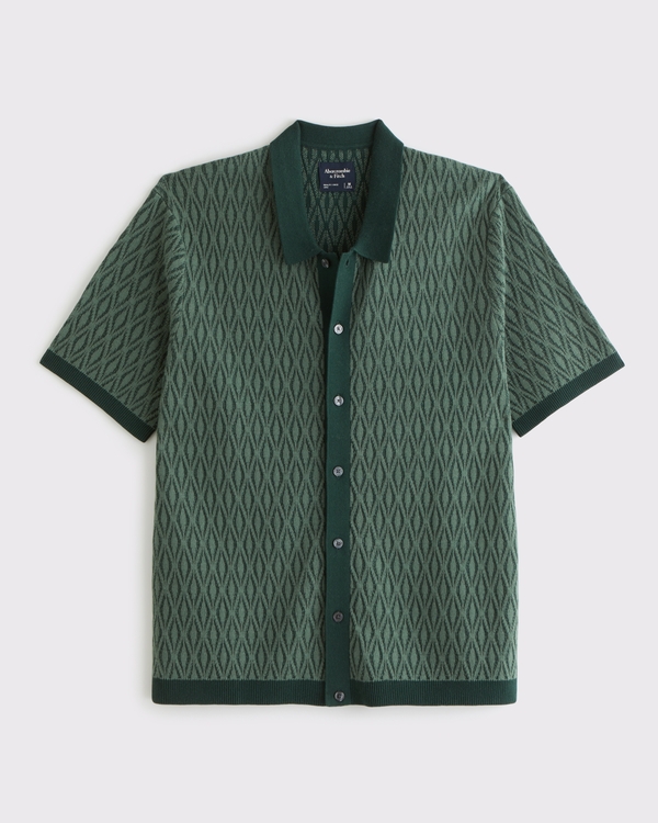 Jacquard Pattern Button-Through Sweater Polo, Dark Forest Pattern view 2