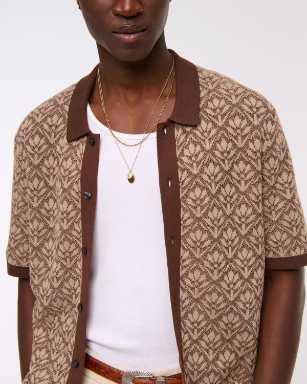 Jacquard Pattern Button-Through Sweater Polo