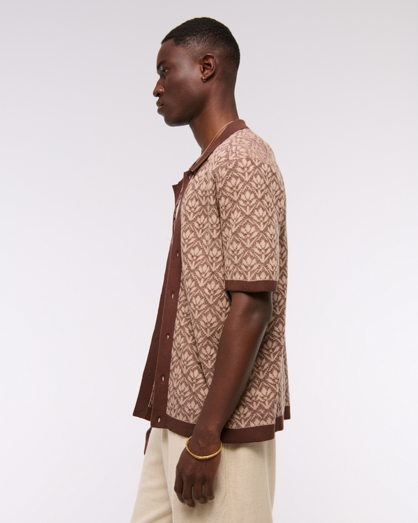 Jacquard Pattern Button-Through Sweater Polo