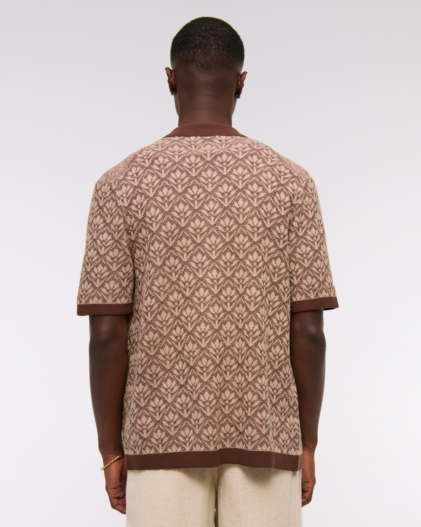 Jacquard Pattern Button-Through Sweater Polo