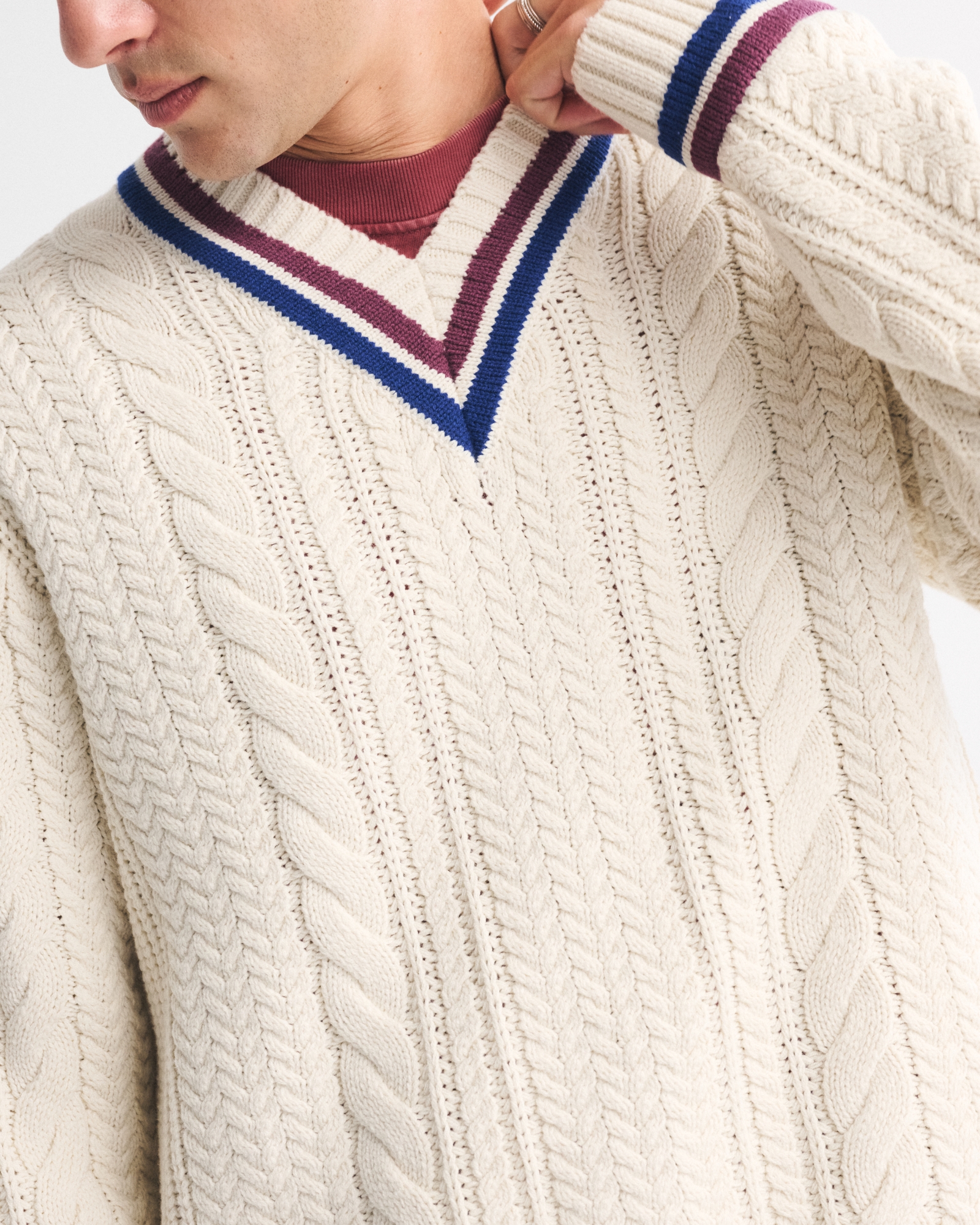 Oversized Cable V-Neck Sweater