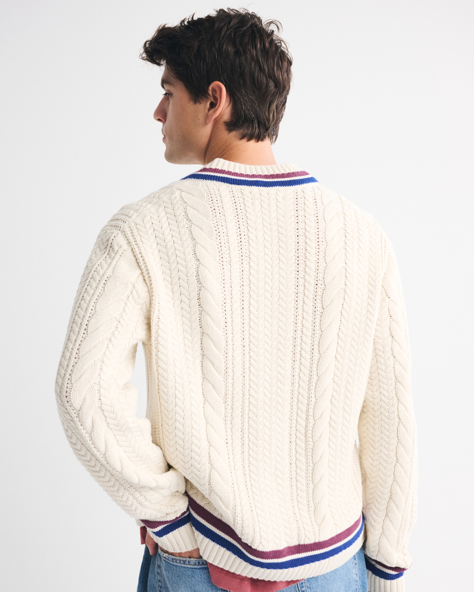 Oversized Cable V-Neck Sweater