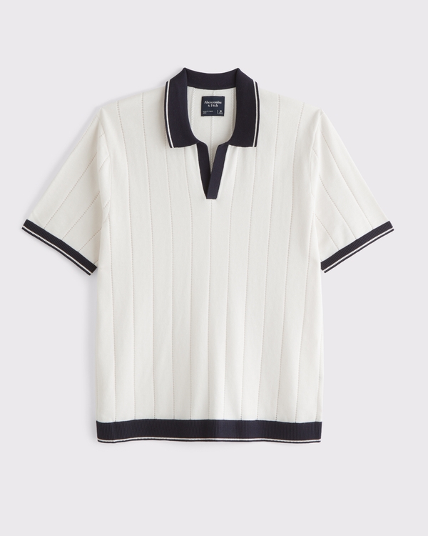 Preppy Tennis Johnny Collar Sweater Polo, Cream view 1