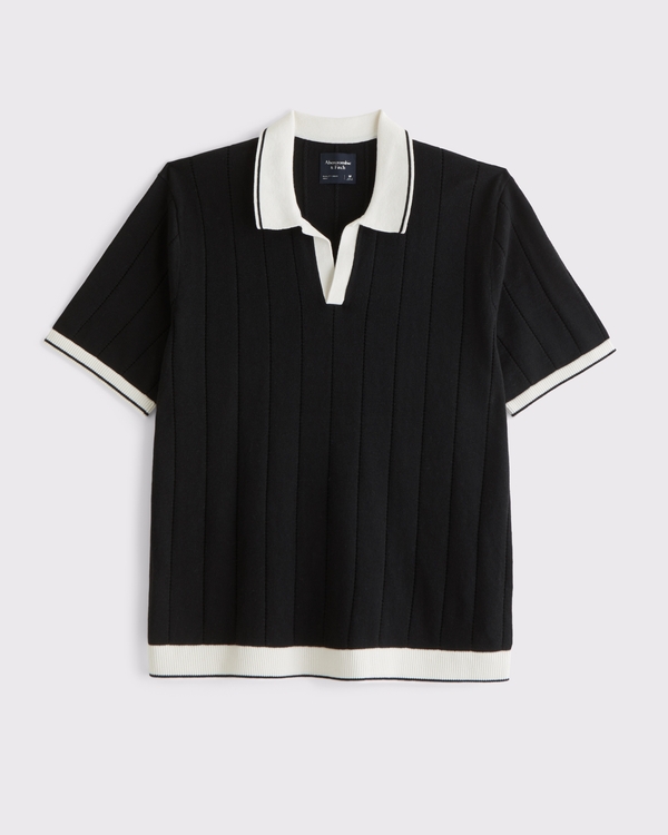 Preppy Tennis Johnny Collar Sweater Polo, Black view 1