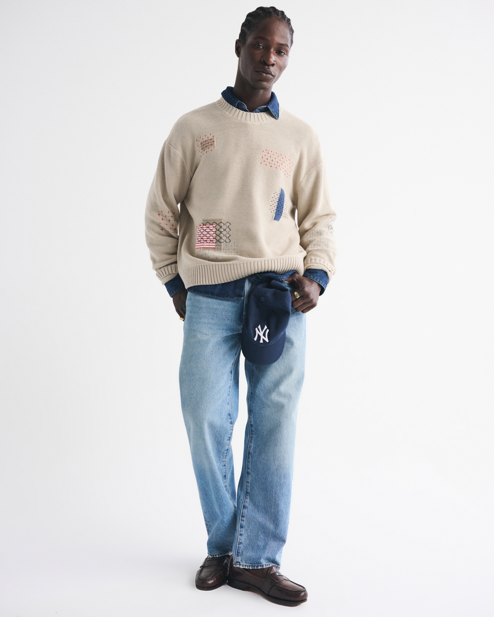 Cable Patchwork Crew Sweater
