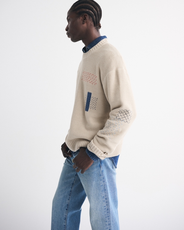 Cable Patchwork Crew Sweater