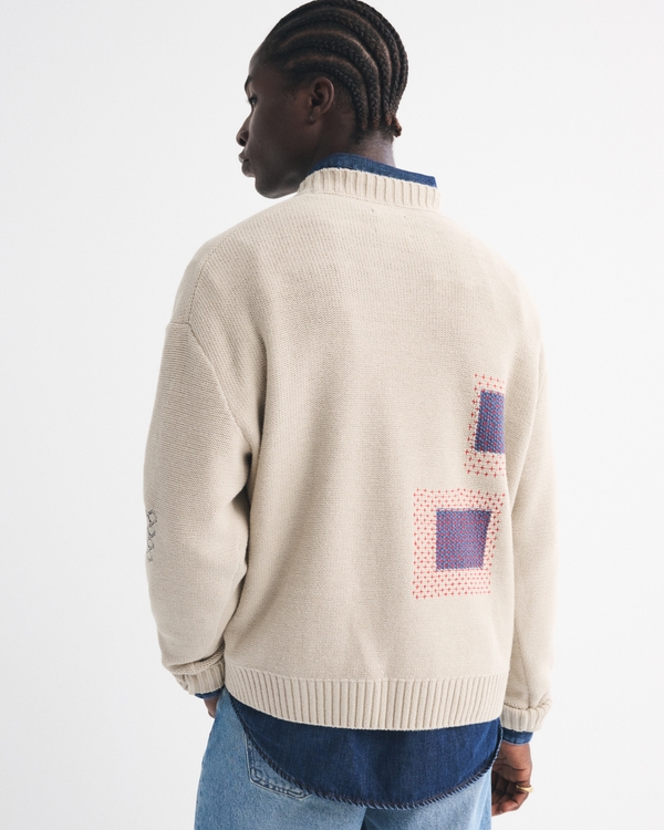 Cable Patchwork Crew Sweater