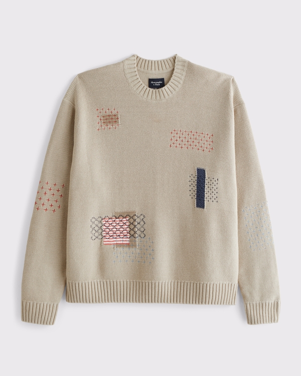 Cable Patchwork Crew Sweater