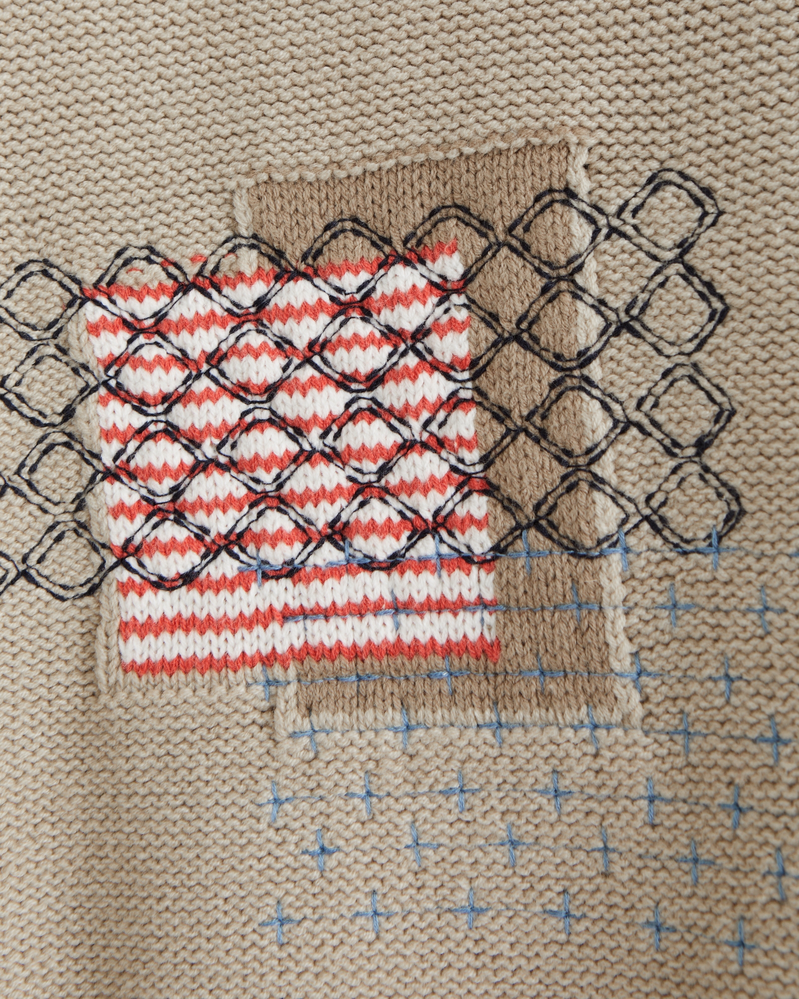 Cable Patchwork Crew Sweater