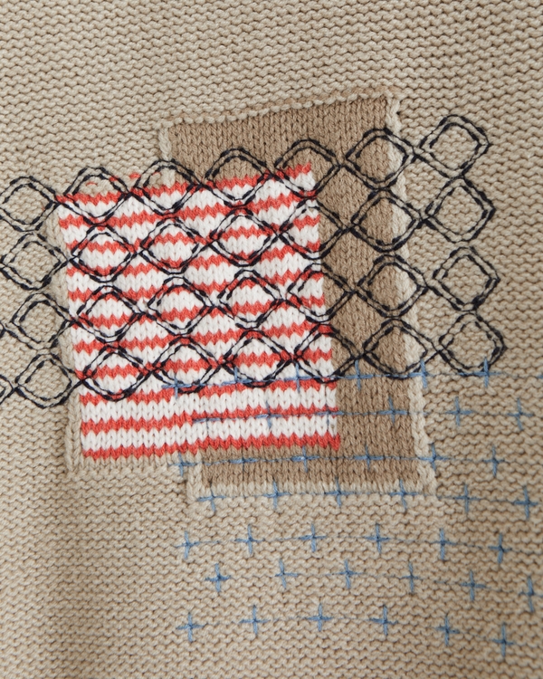 Cable Patchwork Crew Sweater