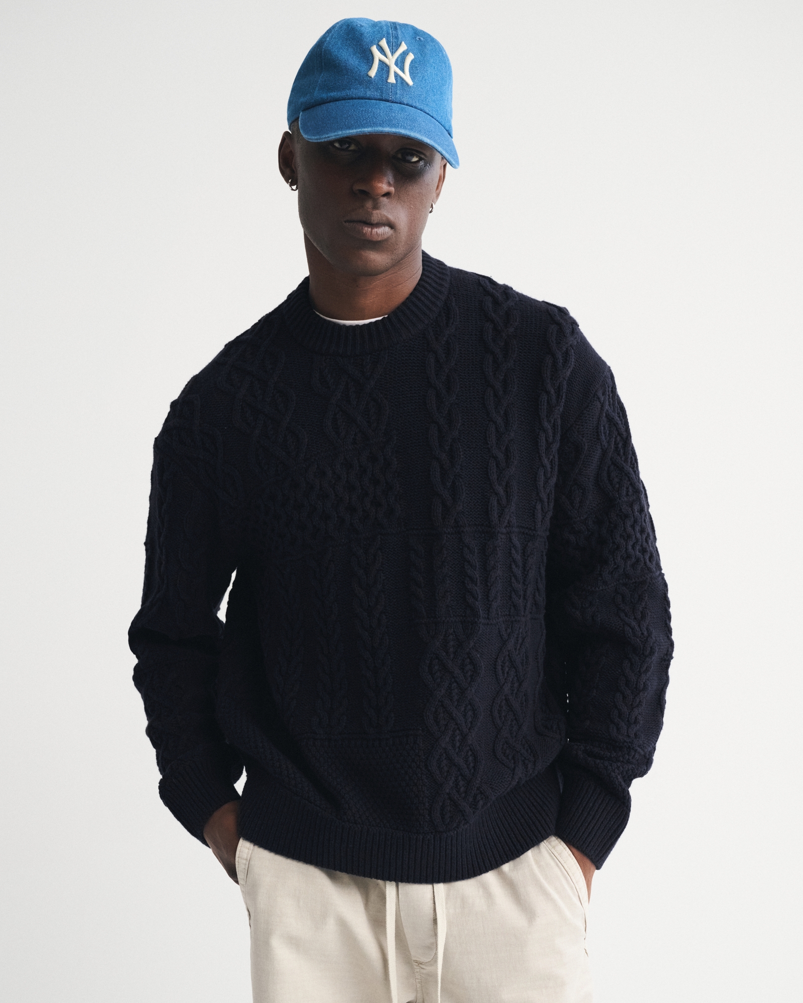 Cable Patchwork Crew Sweater