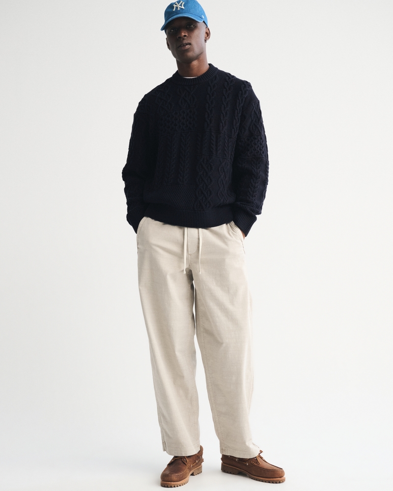 Cable Patchwork Crew Sweater