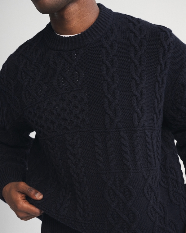 Cable Patchwork Crew Sweater