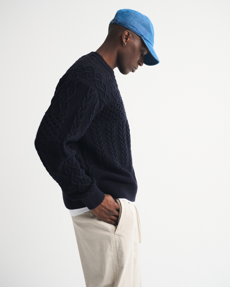 Cable Patchwork Crew Sweater