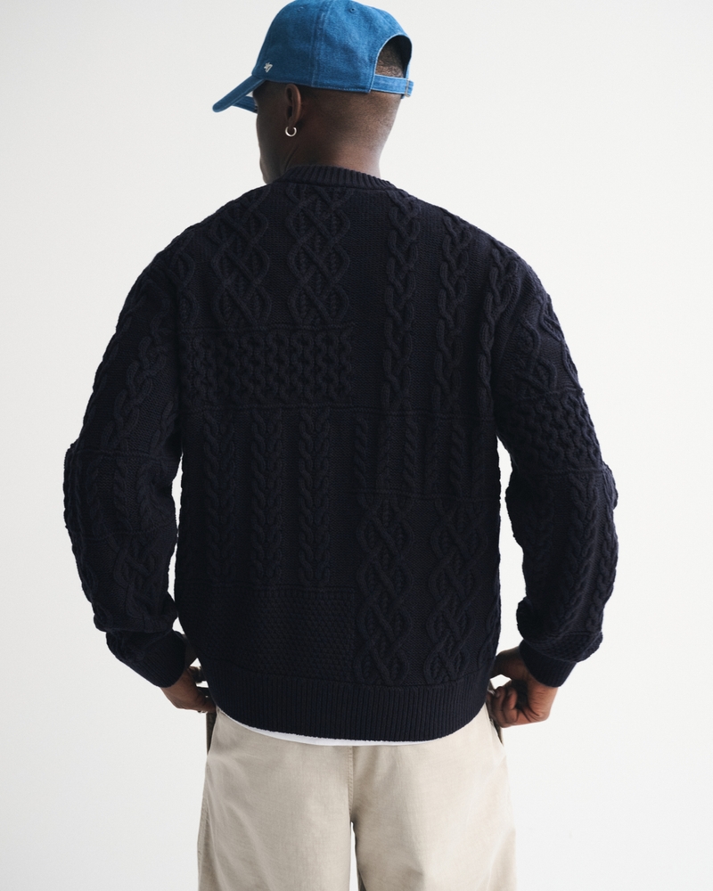 Cable Patchwork Crew Sweater