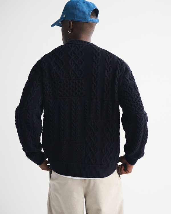 Cable Patchwork Crew Sweater