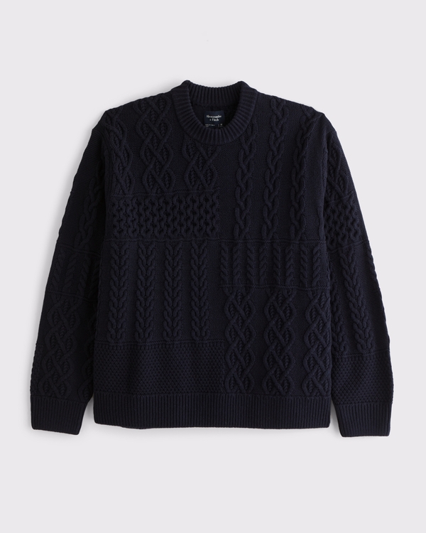 Men's Cable Patchwork Crew Sweater | Men's Clearance | Abercrombie.com