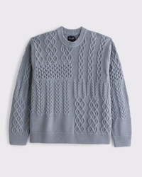 Cable Patchwork Crew Sweater