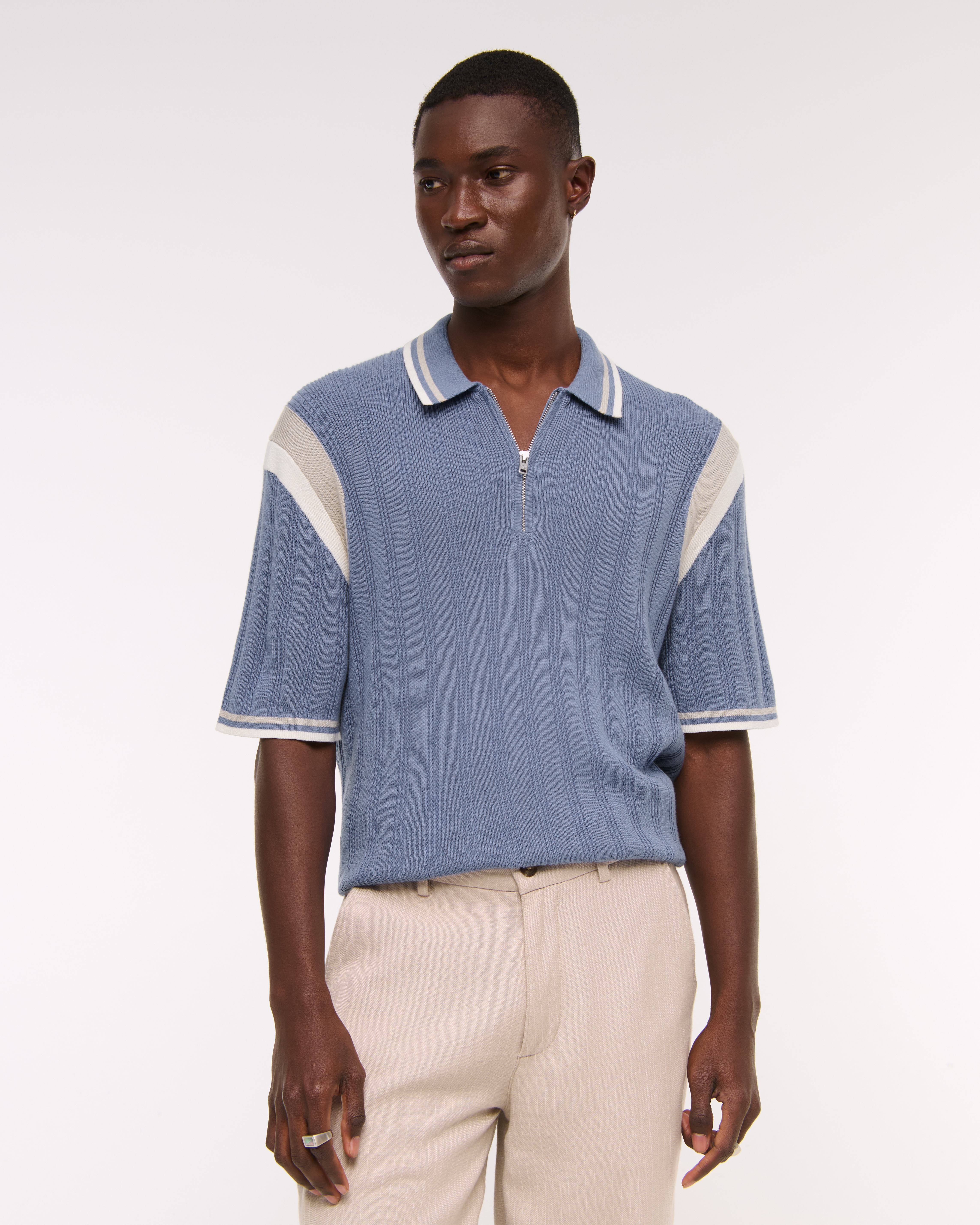 Abercrombie & Fitch Preppy Zip Sweater Polo In Blue