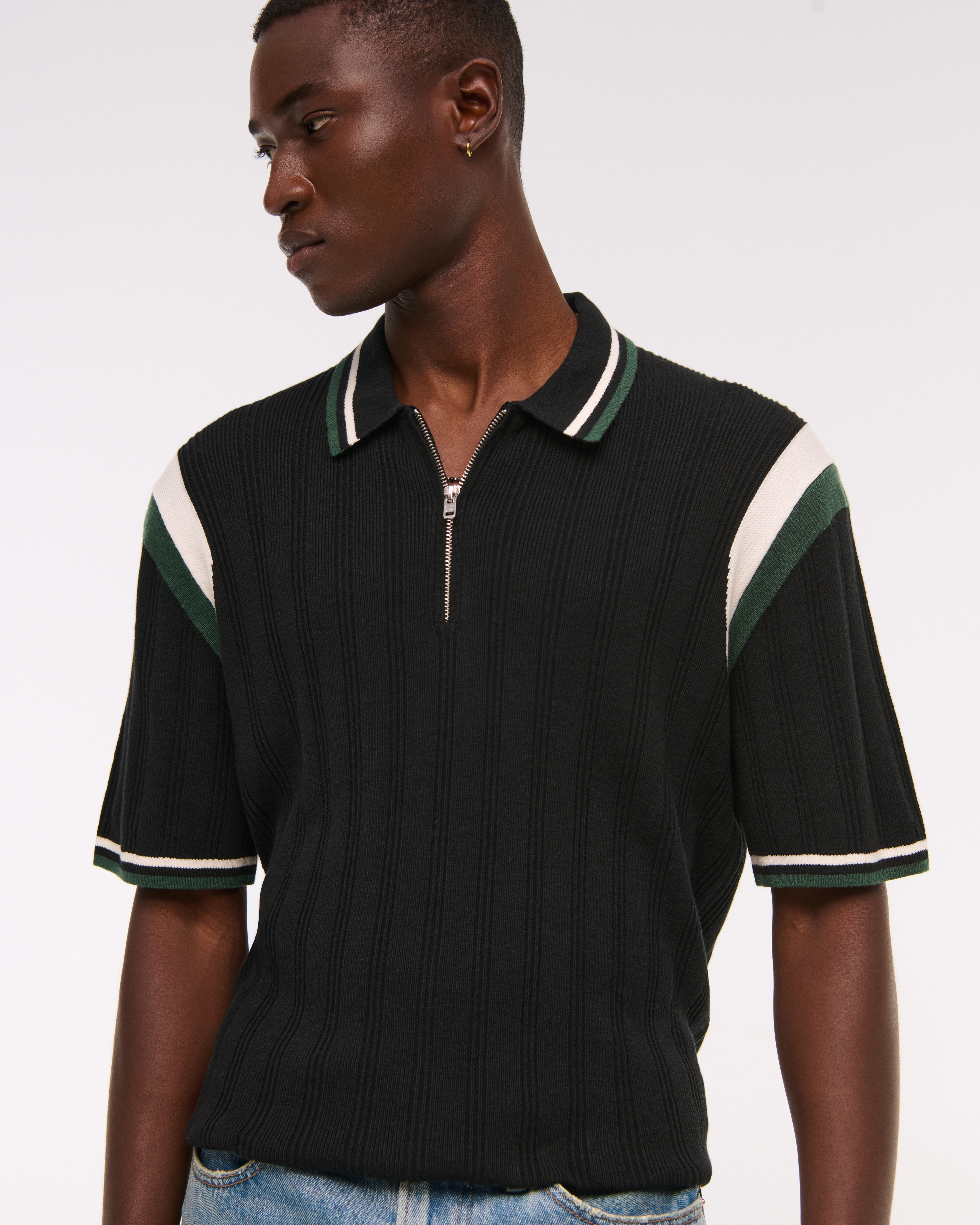 Abercrombie & Fitch Preppy Zip Sweater Polo In Black
