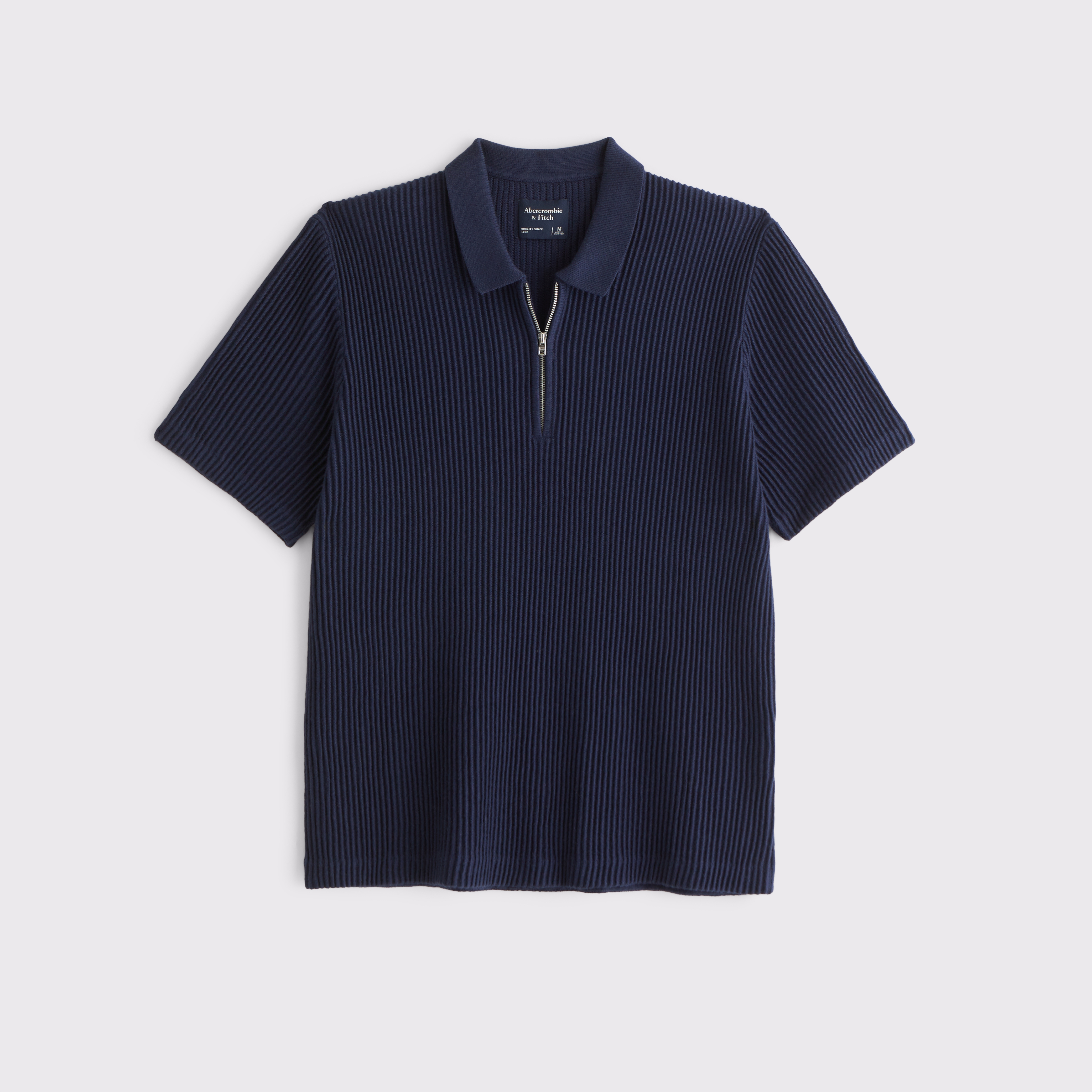 Abercrombie & Fitch Plisse Zip Sweater Polo In Blue