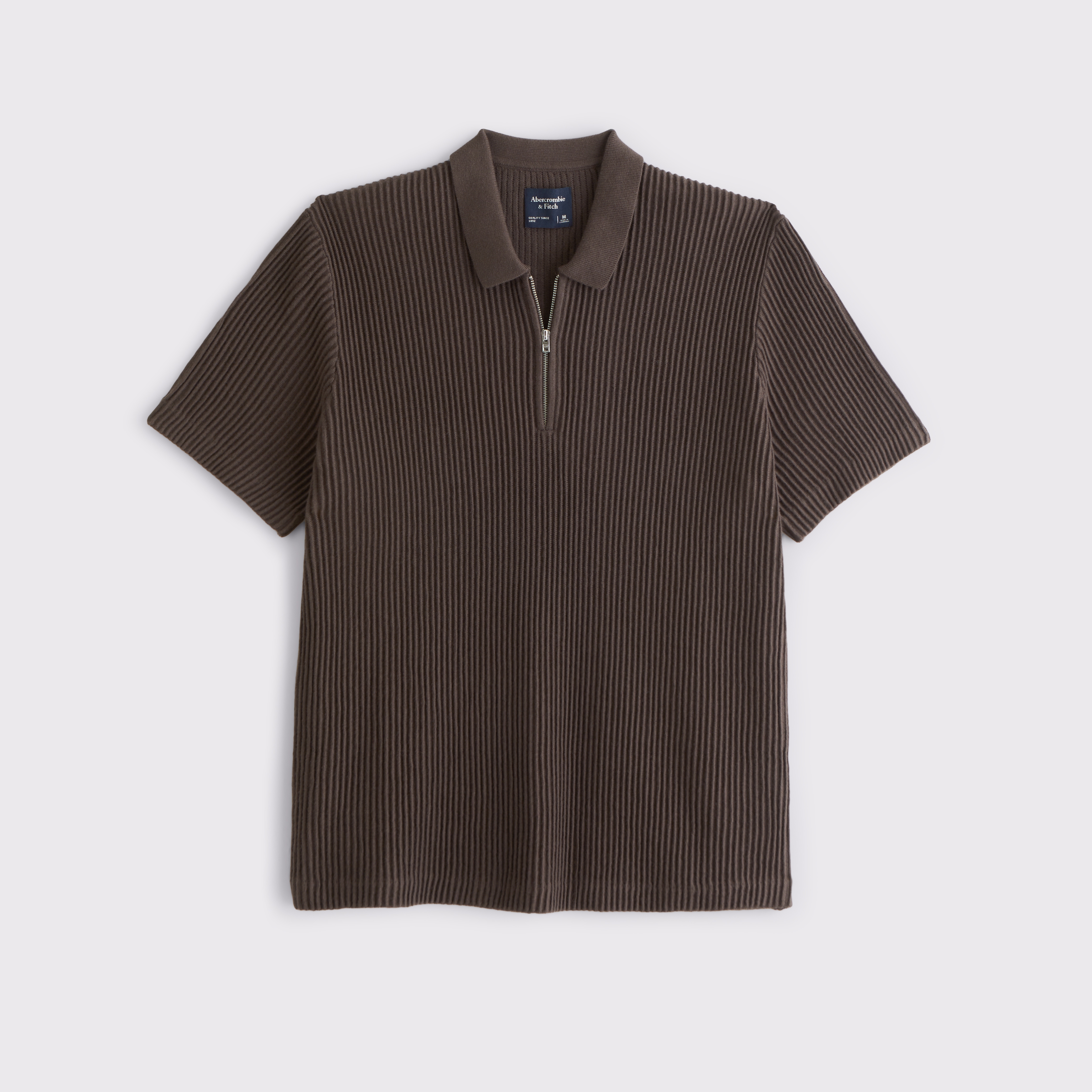 Abercrombie & Fitch Plisse Zip Sweater Polo In Brown