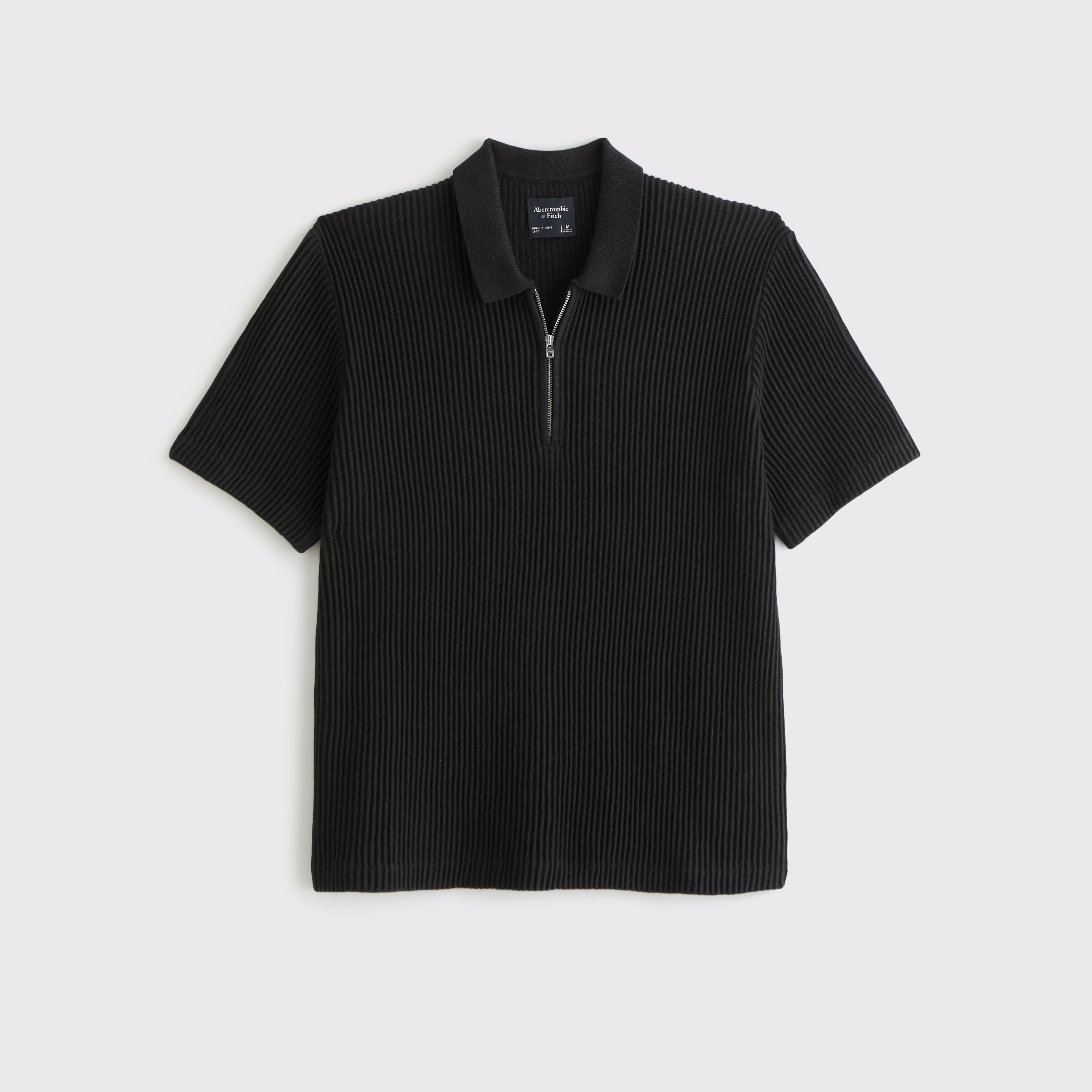 Abercrombie & Fitch Plisse Zip Sweater Polo In Black