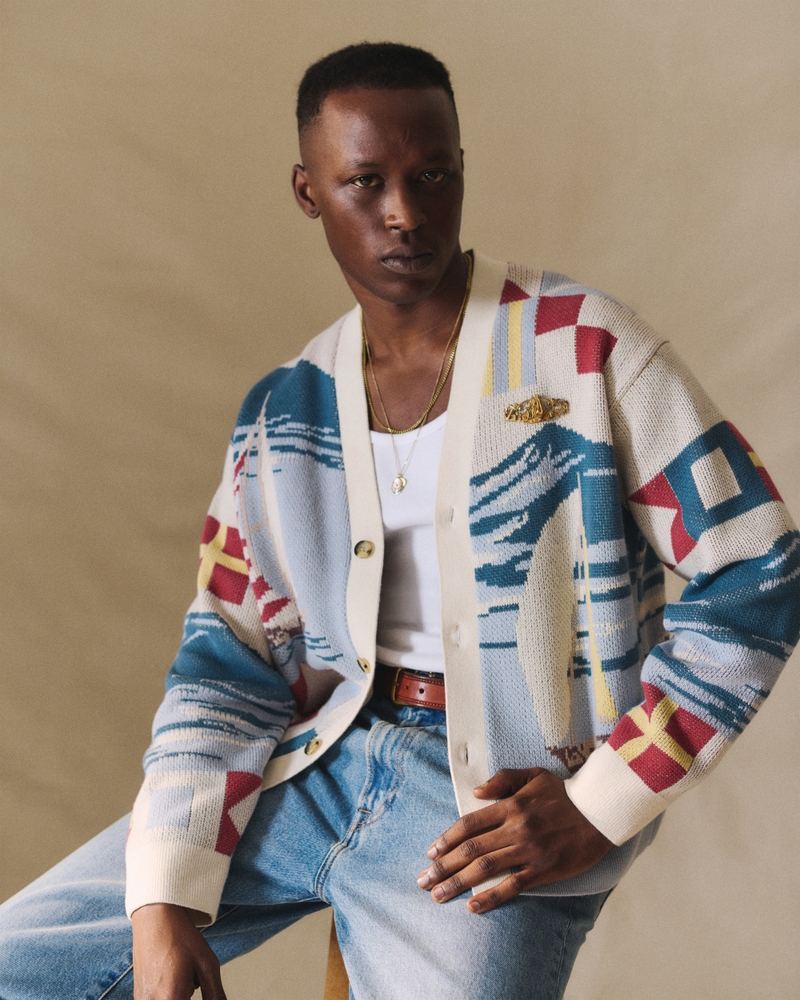 メンズ 航海グラフィック パッチワーク カーディガン | メンズ セール