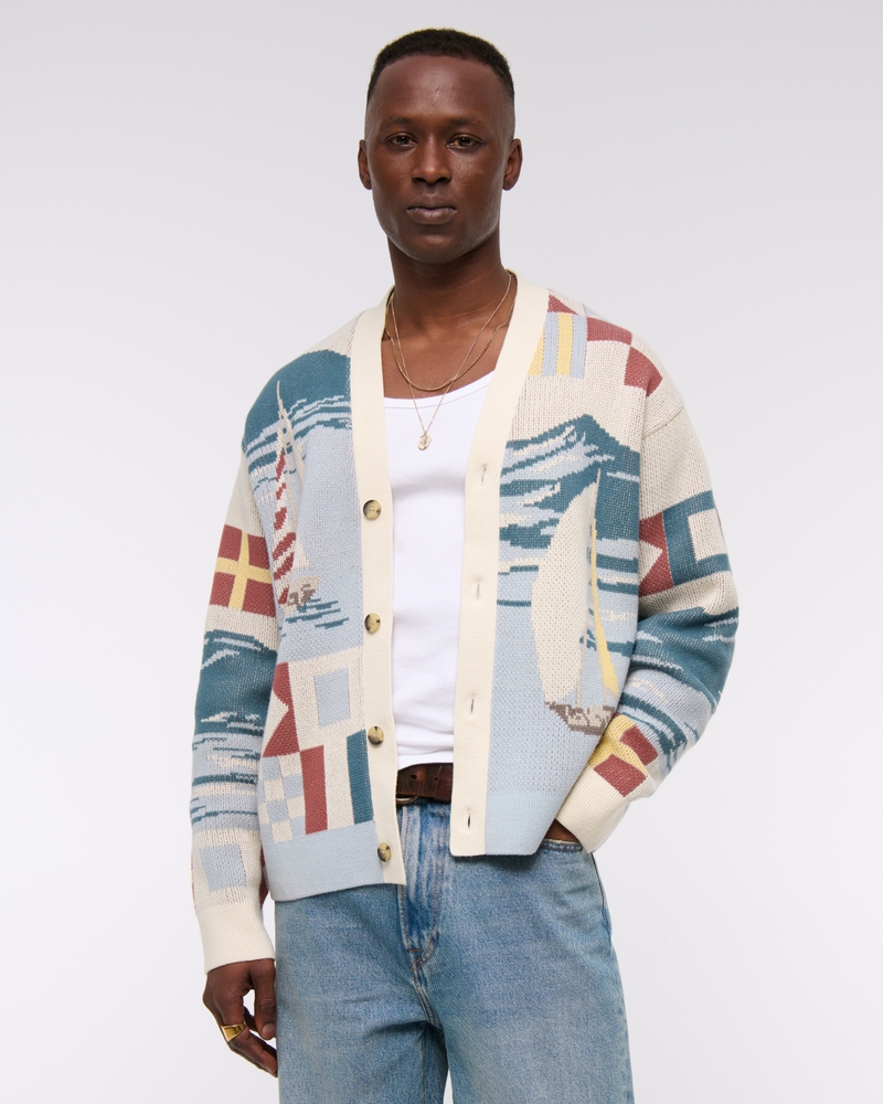 Nautical Graphic Patchwork Cardigan