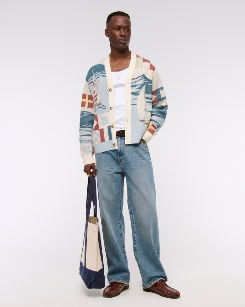 メンズ 航海グラフィック パッチワーク カーディガン | メンズ セール