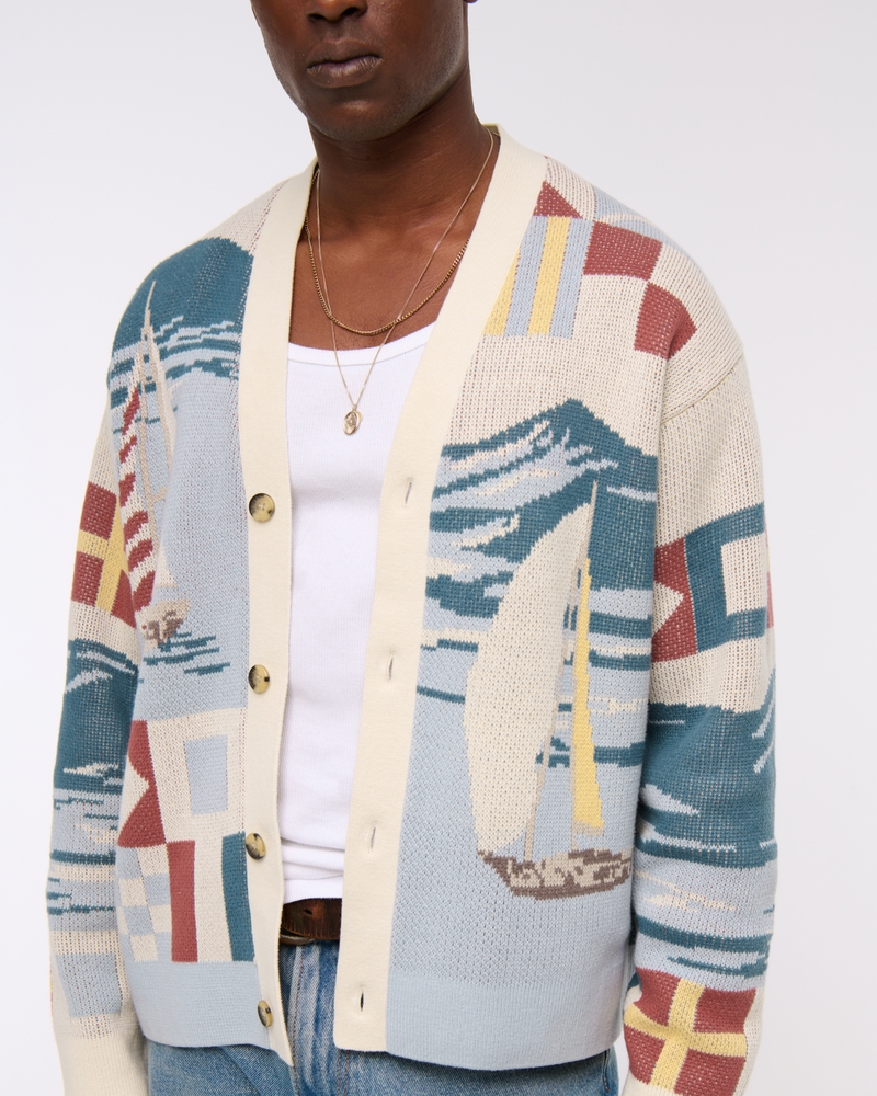 Nautical Graphic Patchwork Cardigan