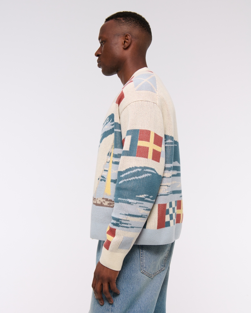 Nautical Graphic Patchwork Cardigan