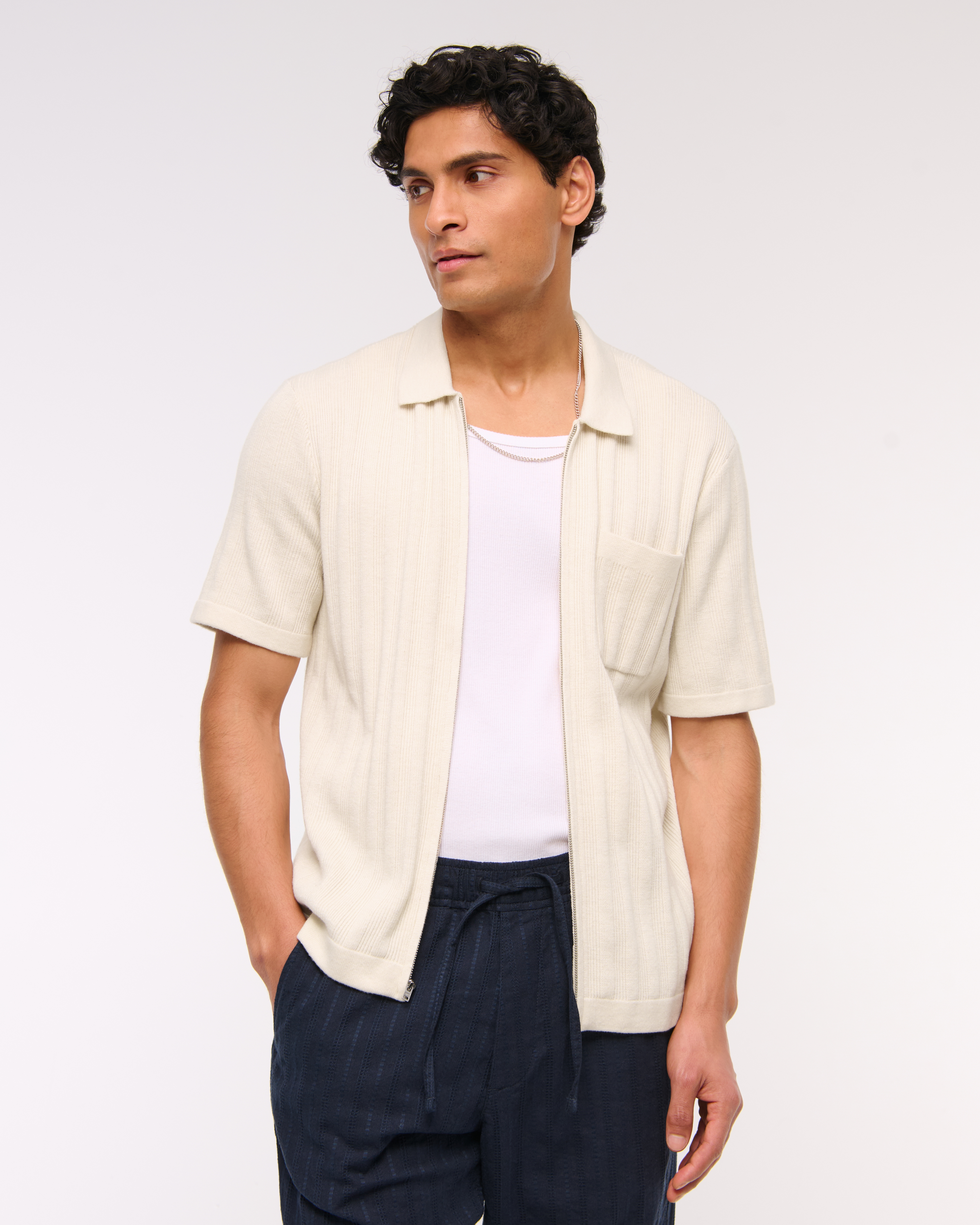 Abercrombie & Fitch Full-zip Sweater Polo In Brown