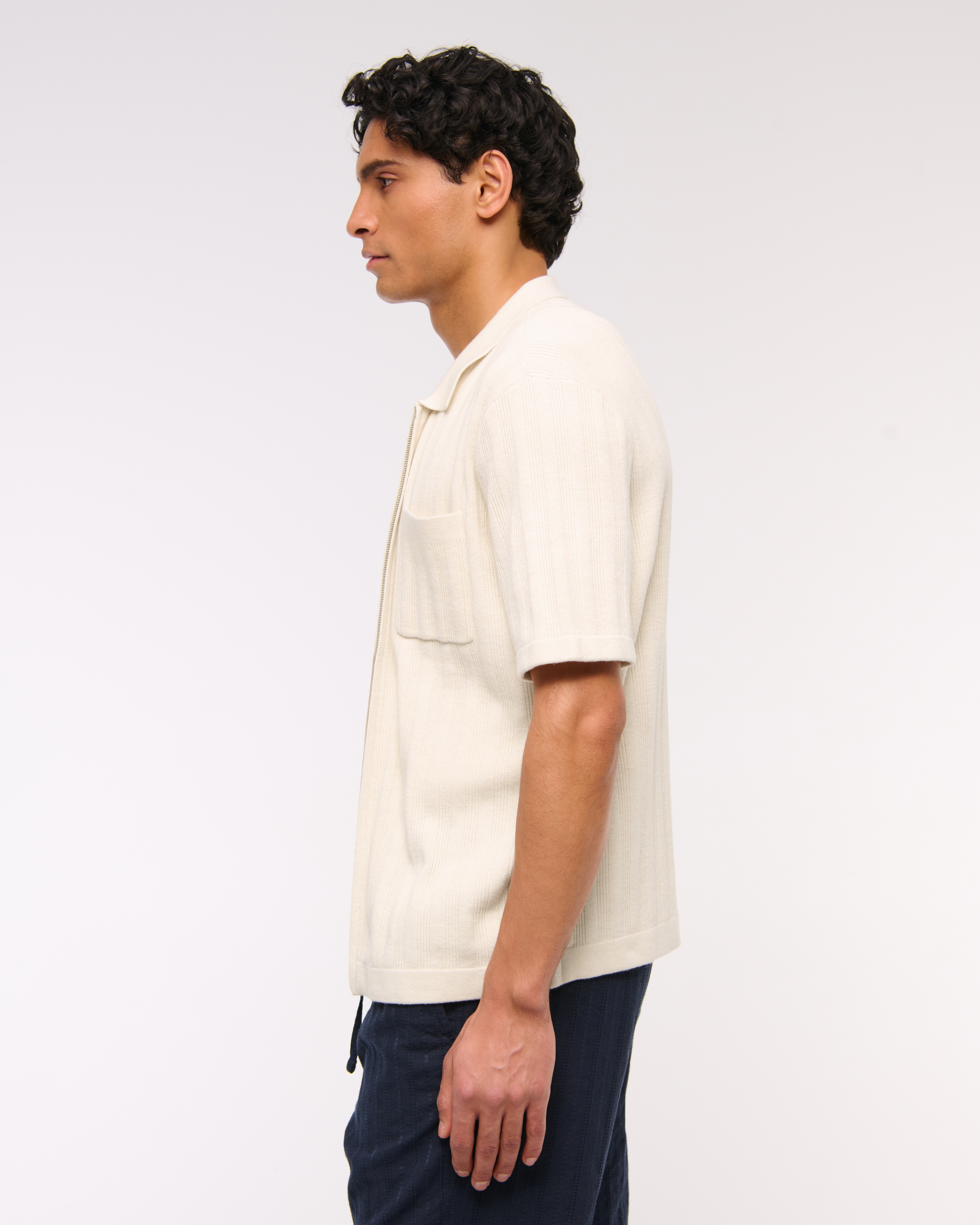 Abercrombie & Fitch◆フル ジップ ニット ポロ 半袖 メンズ フルジップ ニットポロシャツ | メンズ トップス