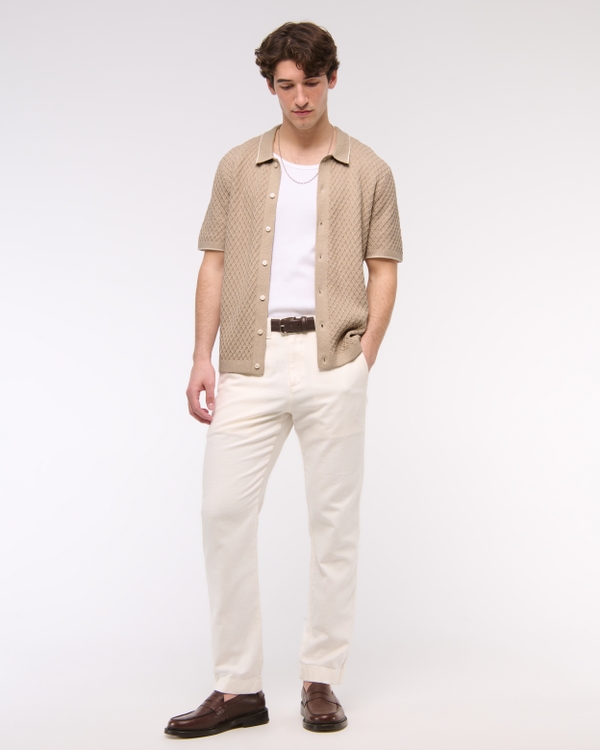 Diamond Stitch Button-Through Sweater Polo, Light Taupe view 2