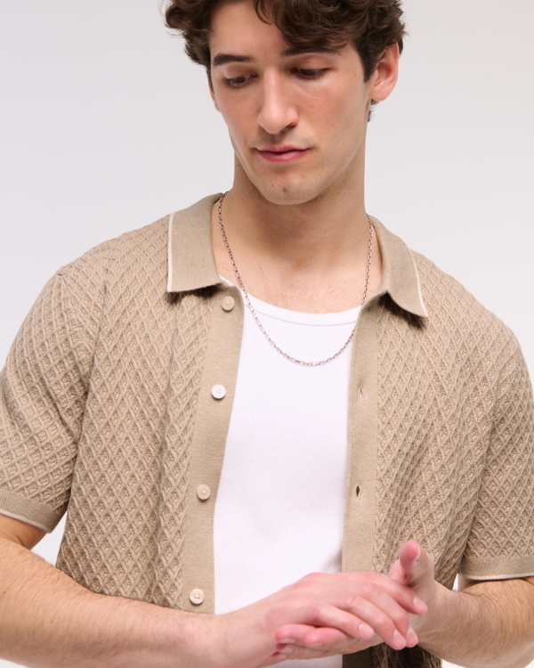 Diamond Stitch Button-Through Sweater Polo