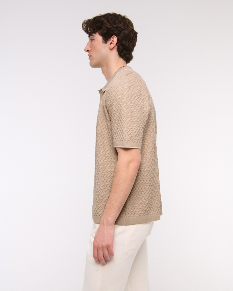 Diamond Stitch Button-Through Sweater Polo