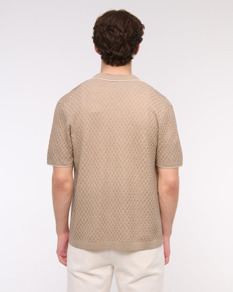 Diamond Stitch Button-Through Sweater Polo