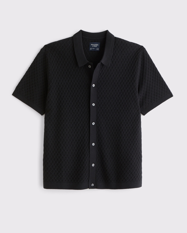 Diamond Stitch Button-Through Sweater Polo, Black view 1