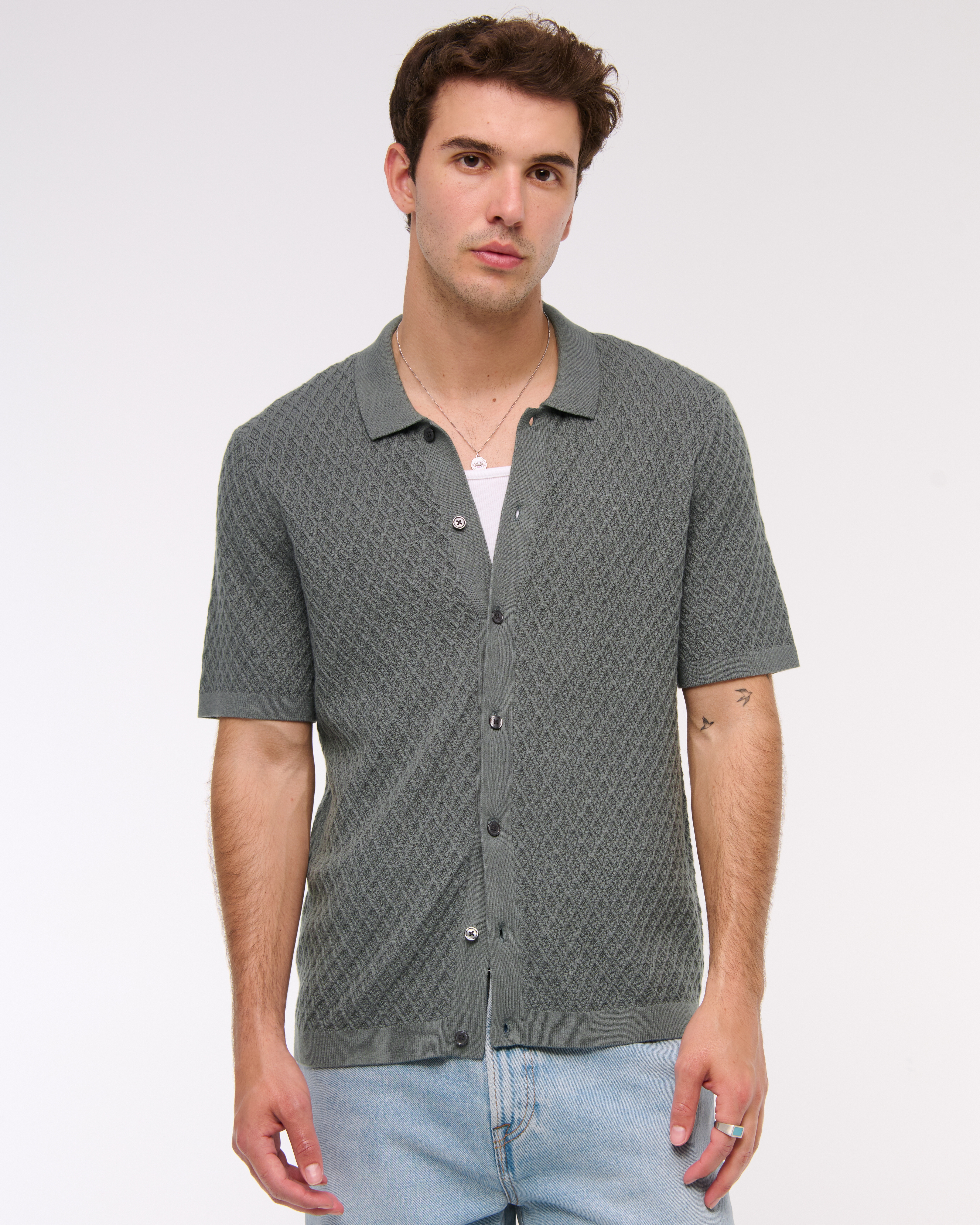 Abercrombie & Fitch Diamond Stitch Button-through Sweater Polo In Red