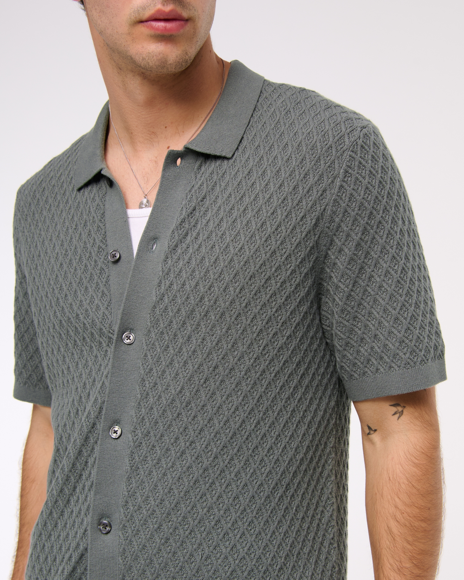 Diamond Stitch Button-Through Sweater Polo