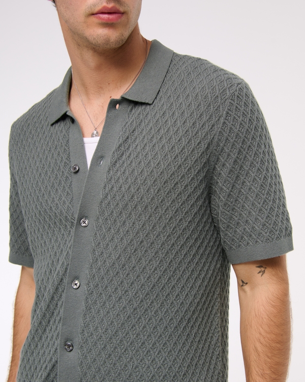 Diamond Stitch Button-Through Sweater Polo