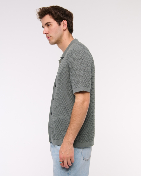 Diamond Stitch Button-Through Sweater Polo