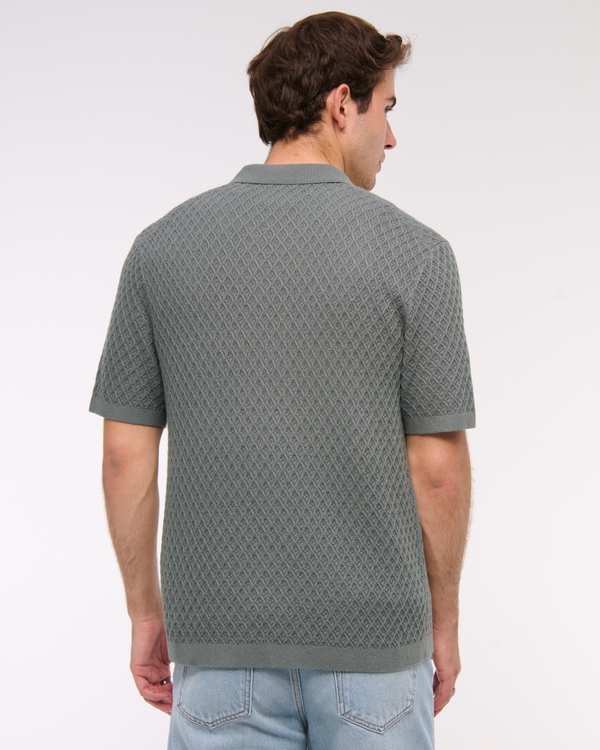 Diamond Stitch Button-Through Sweater Polo