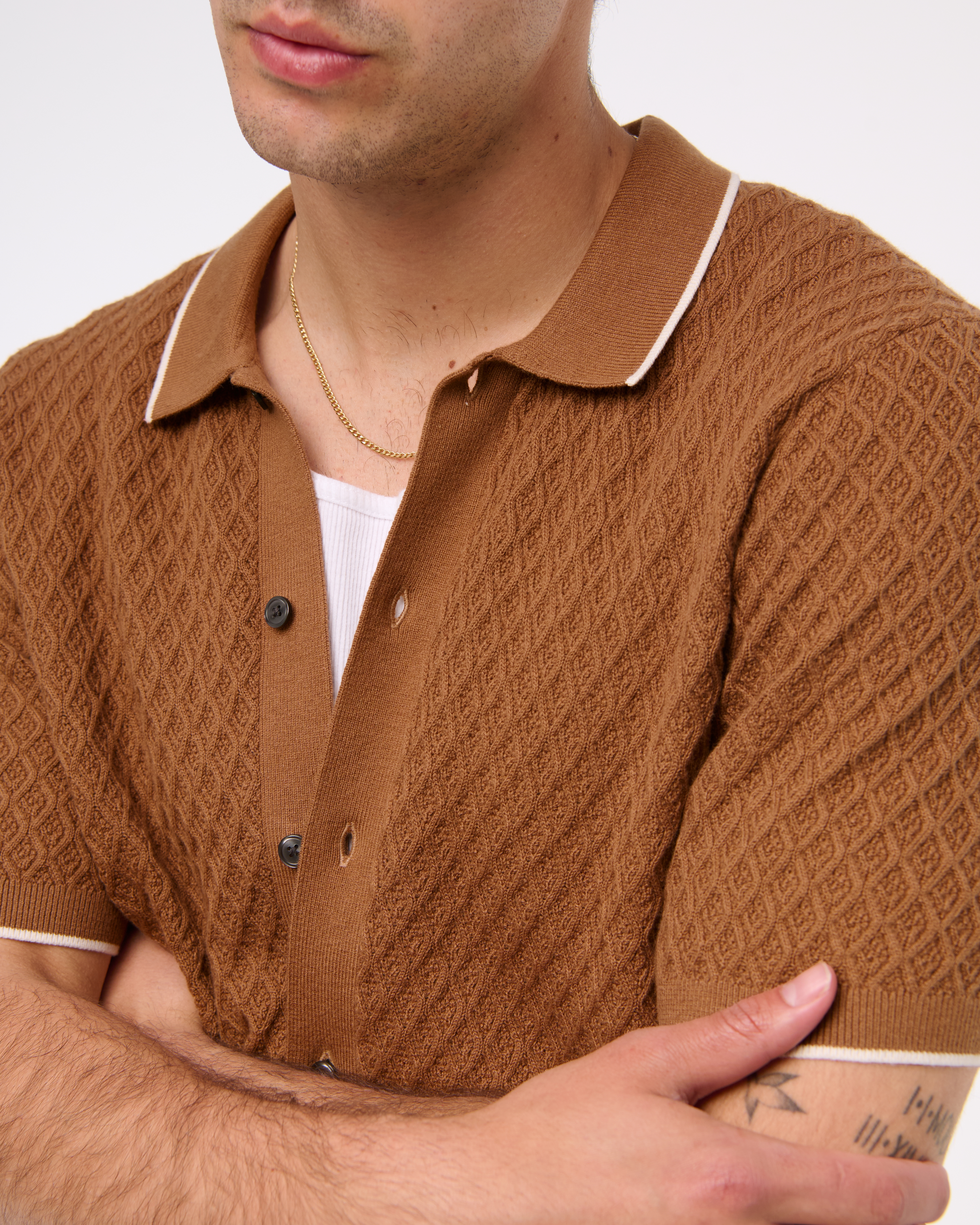 Men's Diamond Stitch Button-Through Sweater Polo | Men's