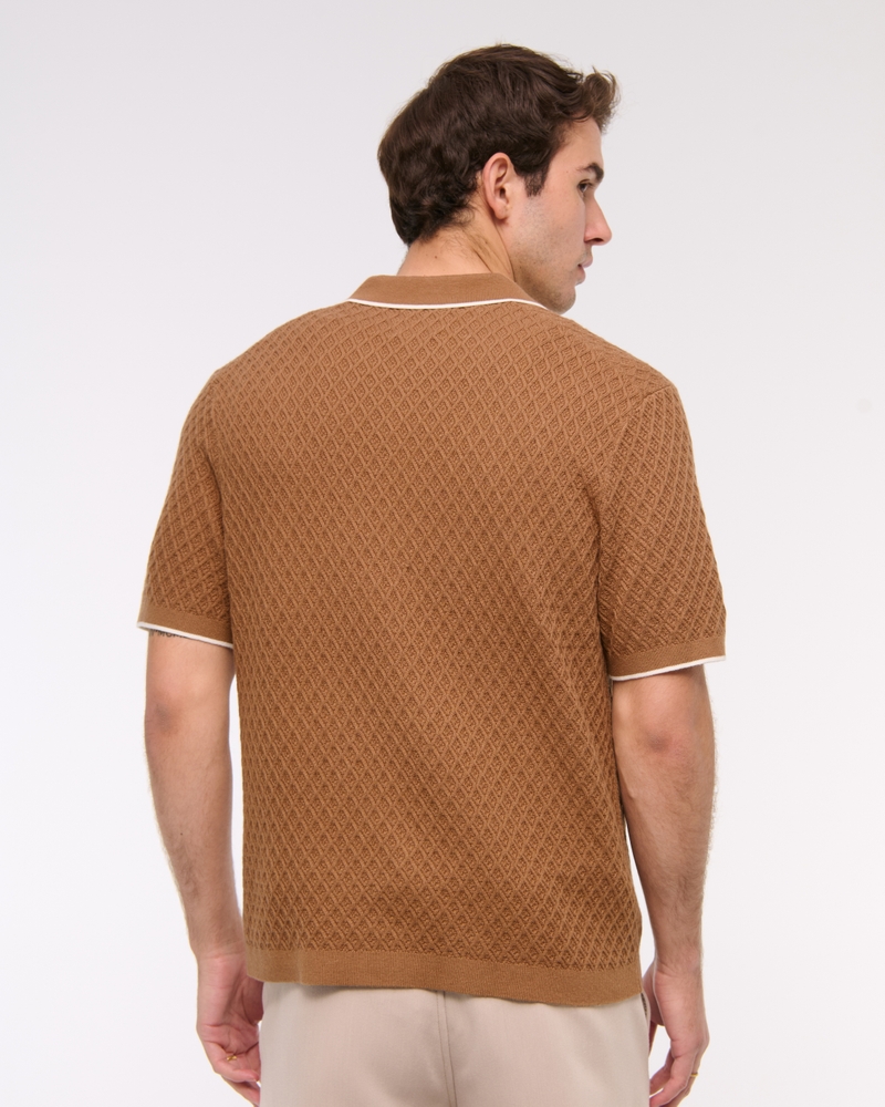 Diamond Stitch Button-Through Sweater Polo