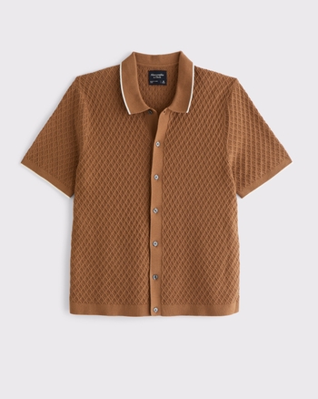 Diamond Stitch Button-Through Sweater Polo