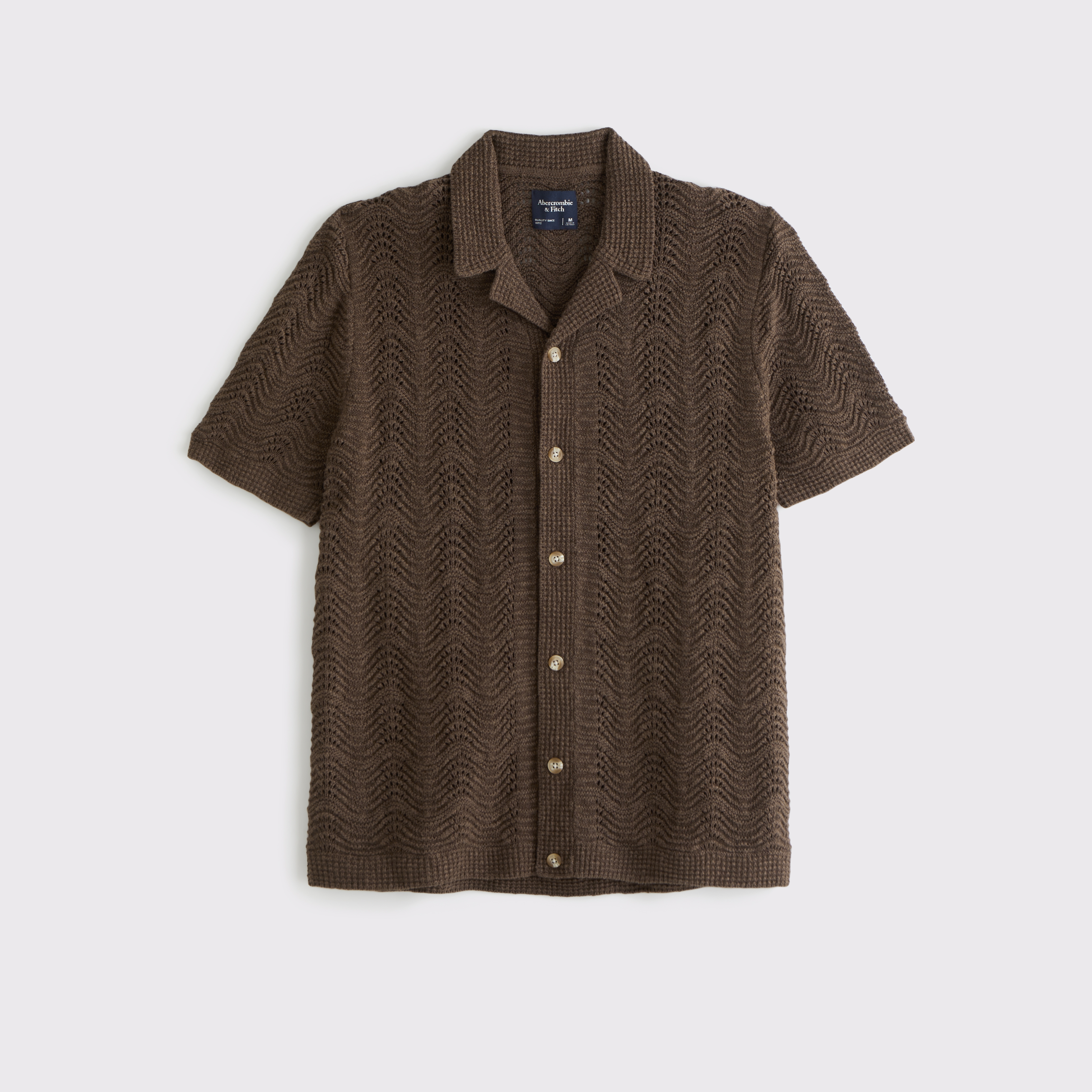 Abercrombie & Fitch Wavy Crochet-style Button-through Sweater Polo In Brown